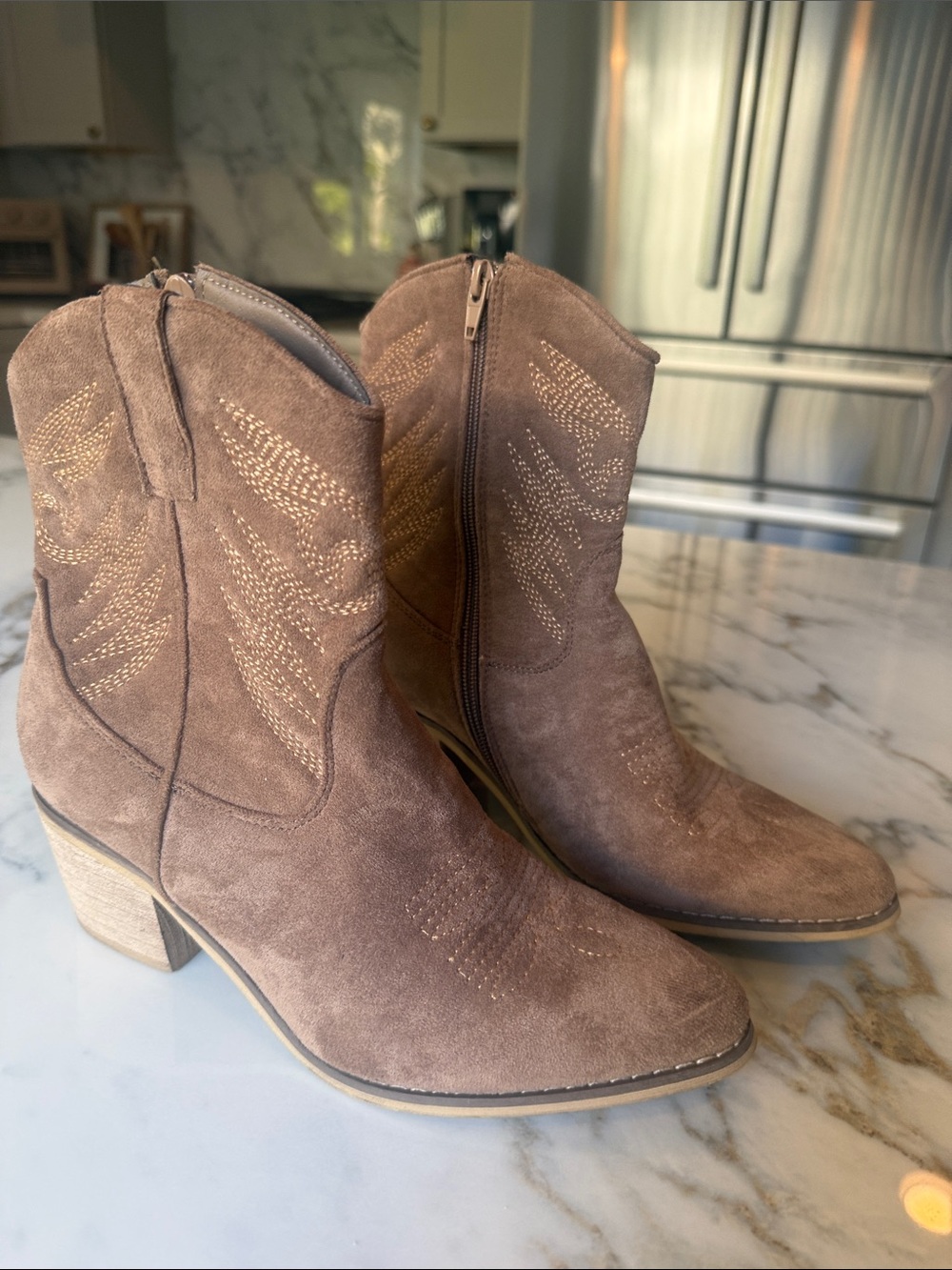 Altar'd State Tan Suede Western Ankle Booties